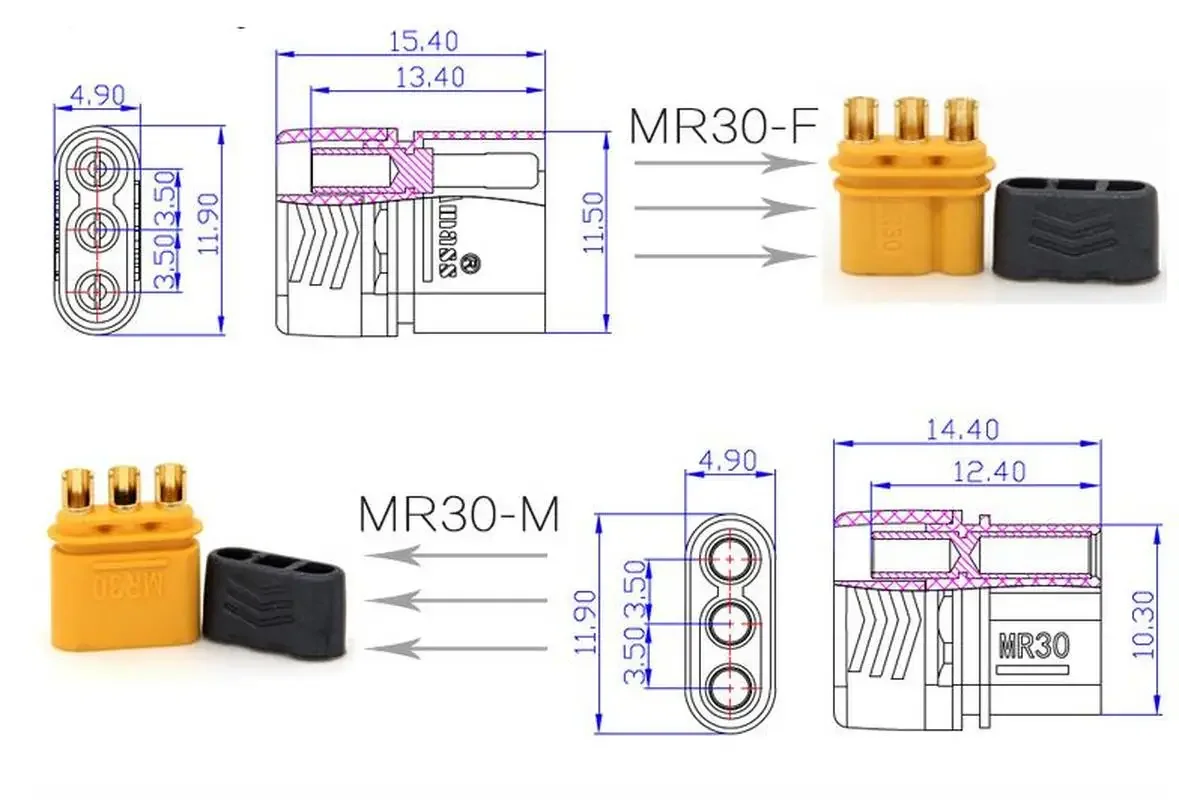 LINSYRC 10 Pares Amass MR30 Enchufe Macho Y Hembra Conector Con Funda Para RC Lipo Batería RC Multicopter
