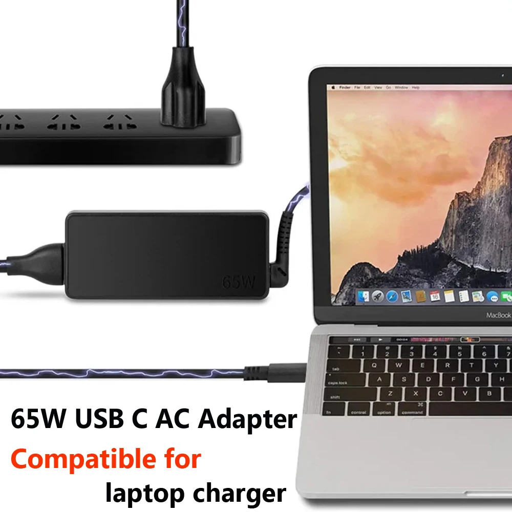 65W 타입 C 충전 어댑터 고속 충전 20V 3.25A USB C 인터페이스 전원 공급 어댑터 노트북 컴퓨터용