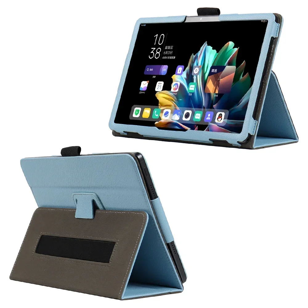 Premium PU Leather Folding Tablet Case with Magnetic Cover and Hand Strap
