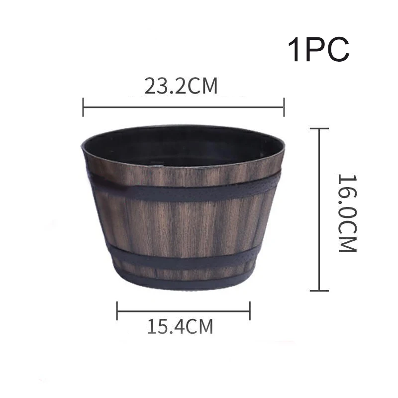 Multiple Size Imitation Wooden Barrel Flower Pot Walnut Color Thick and Durable Large Capacity Imitation Wooden Flower Pot