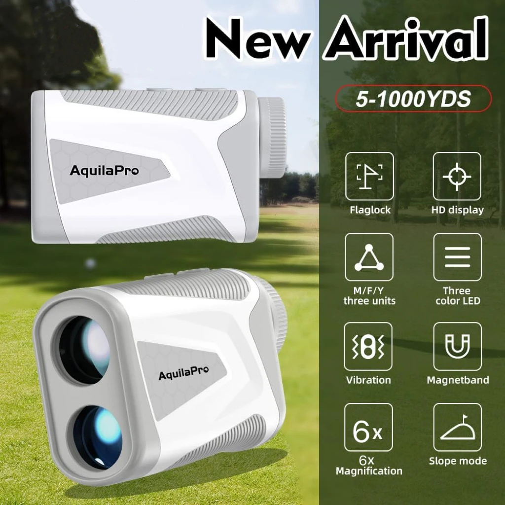 AquilaPro 1090 Yards Mini Golf Rangefinder with Flag Lock Vibration Slope Compen