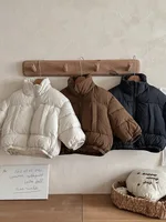 2025 شتاء جديد الأطفال القطن وسادة مبطنة الصلبة الفتيان سميكة الدافئة يندبروف معطف الفتيات عالية الرقبة جاكيت زيبرا الاطفال الملابس 2