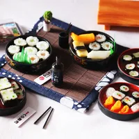 Mini Japanese Sushi Lunch Dish Suits Dollhouse Miniature Items Sushi Set Chopsticks Wine BJD Doll House Kitchen Accessories Food 1