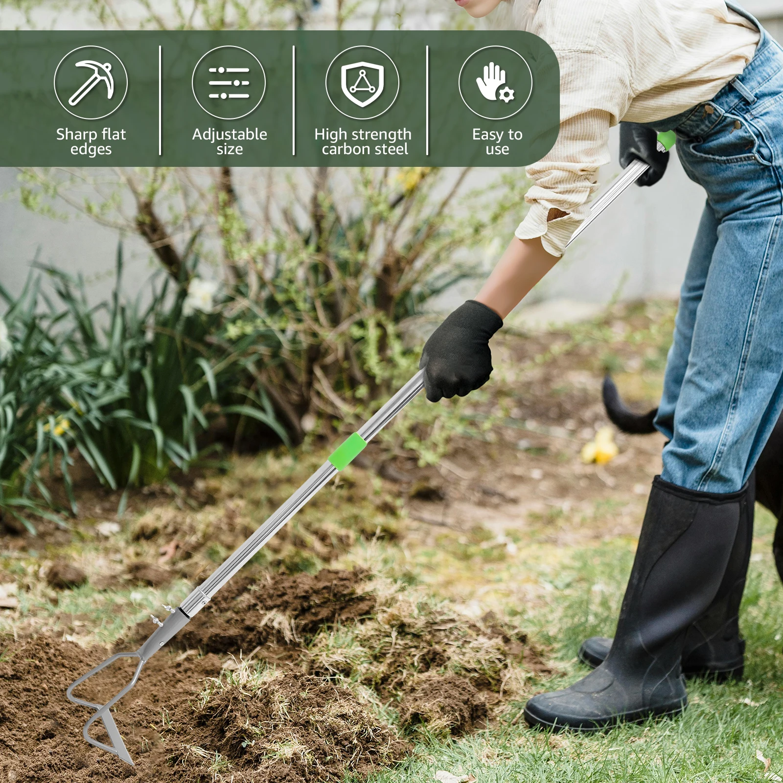 Adjustable Weeding Hoe with 63inch Handle Carbon Steel Gardening Hoe Multipurpose Garden Tool for Weeding Ditching Digging