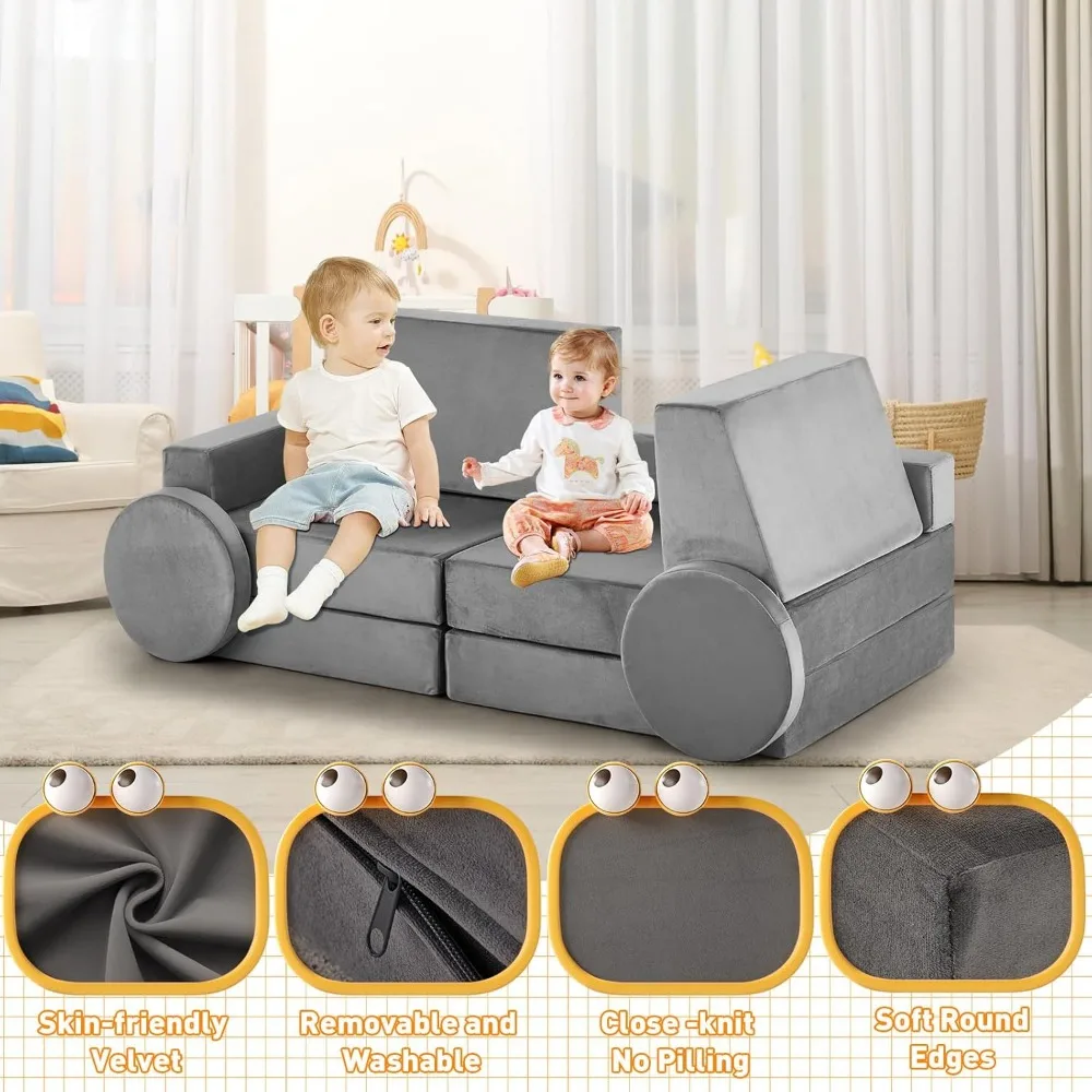 10PCS Modular Kids Play Couch, Convertible Child Sectional Sofa, Imaginative Furniture Play Set for Creative Kids 6
