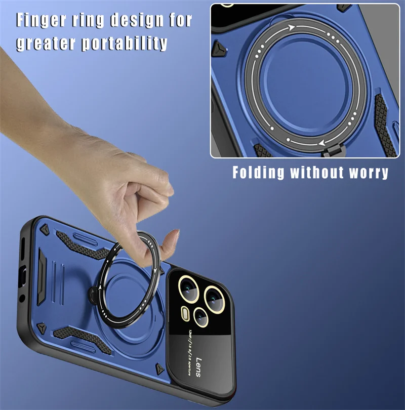 Magsafe Magnetic Wireless Charging Armor Case with Ring Stand and Bumper Protection
