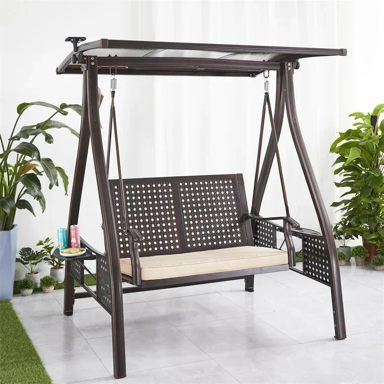 Aluminum 2 Seater Swing Patio Outdoor Swing Chair With Canopy And Cushion For Outside