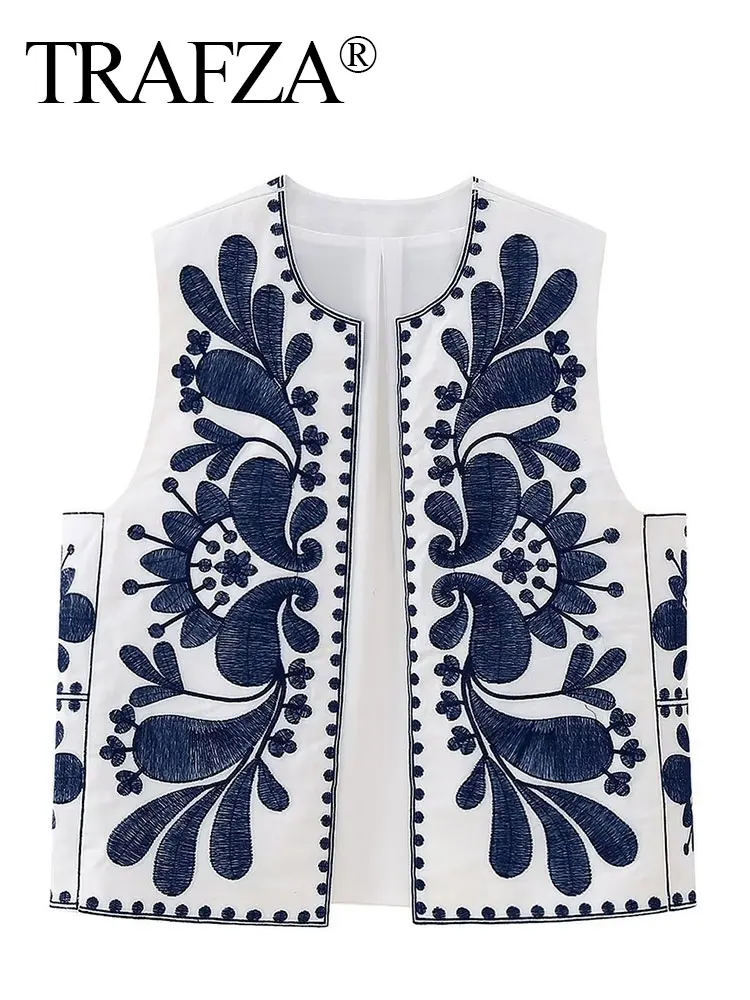 TRAFZA Women Floral Embroidered Vest Top Summer Casual
