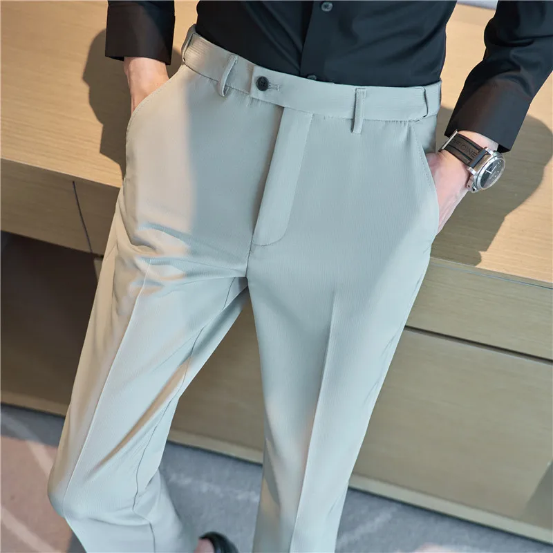 Men's Fashion Design Loose Suit Pants Youth Casual Pure Color Trousers  Slacks b5