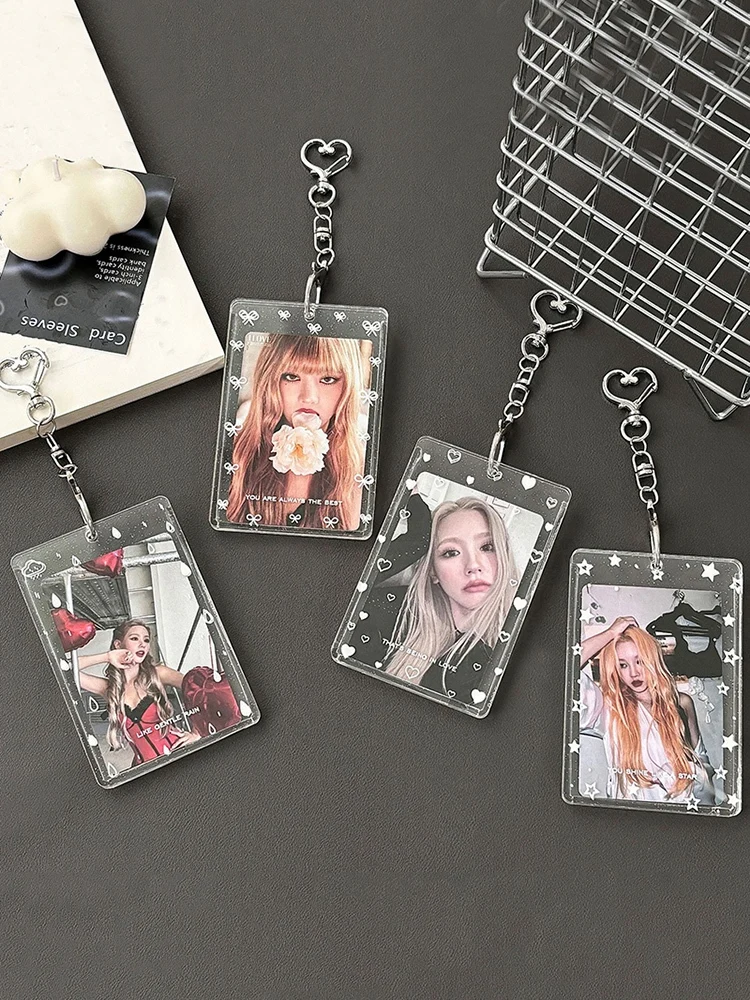 Ins Photocards Holder Acrylic Kpop Card Photo Frame Photo Display Stand ID Card Film Sleeve with Pendant Keychian 포토카드 케이스 photocard protector photocards collection photocard holder photo card holder