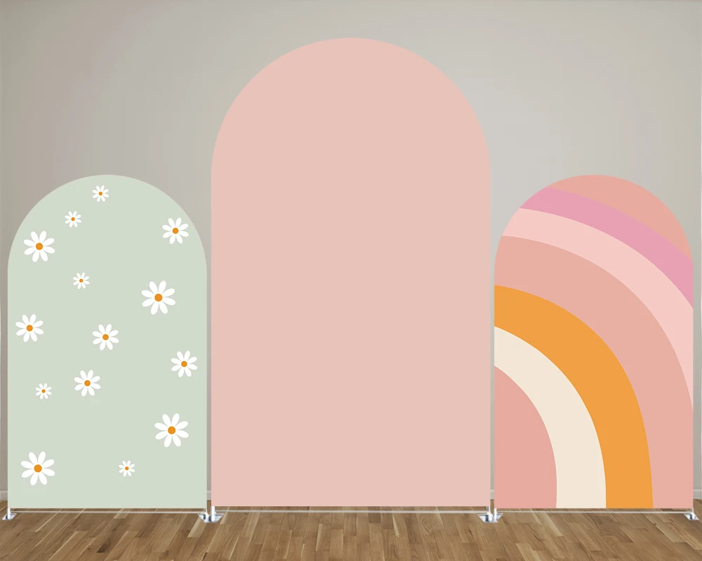 

Pink Green Daisy Double Sided Arch Backdrop Cover for Rainbow Theme Girl's Birthday Party, Newborn Photograph Decoration Props