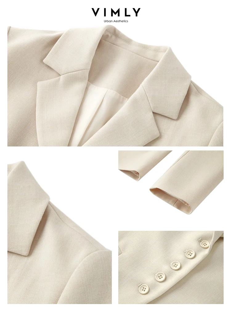 Vimly Spring Cropped Suit Jacket Women Blazer Solid Notched Single Breasted Long Sleeve Coat Office Ladies Outerwear M5168