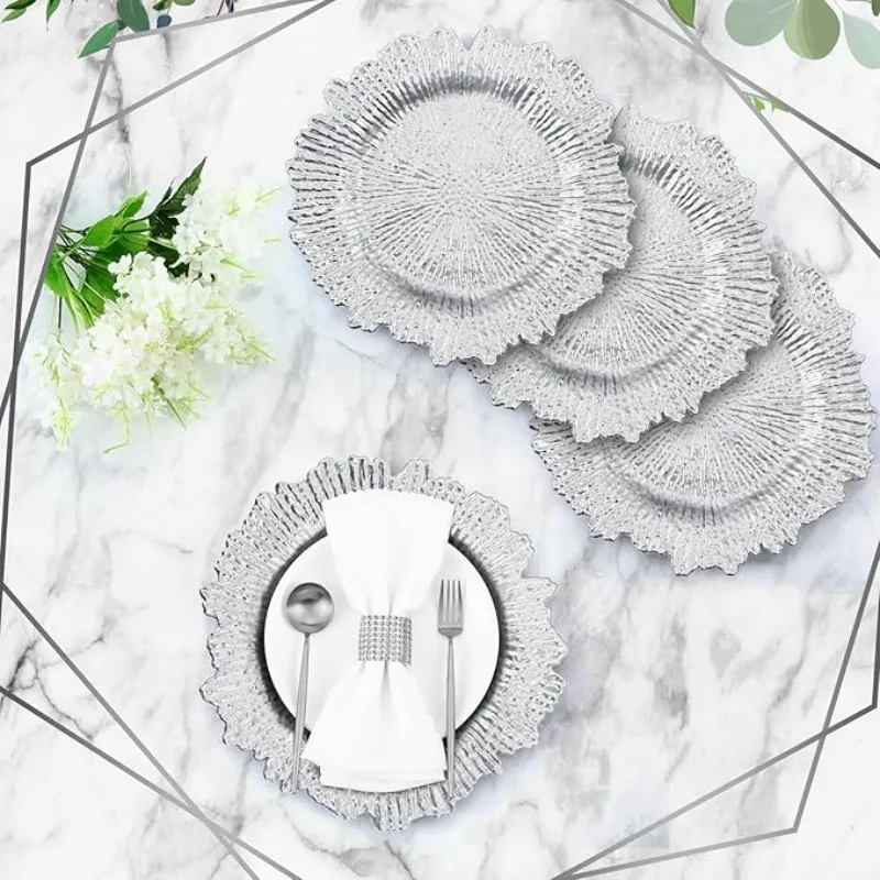 50 Pcs 13 Inch Charger Plates Bulk Plastic Plate Chargers Floral Reef Design Round Ruffled Rim Dinner Charger Plates plastic plates