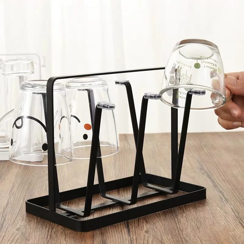 

Mug Draining Portable Cup Holder Iron Cup Holder Wine Glass Drying Rack With 6 Hooks Coffee Cups Upside Down Dustproof Storage