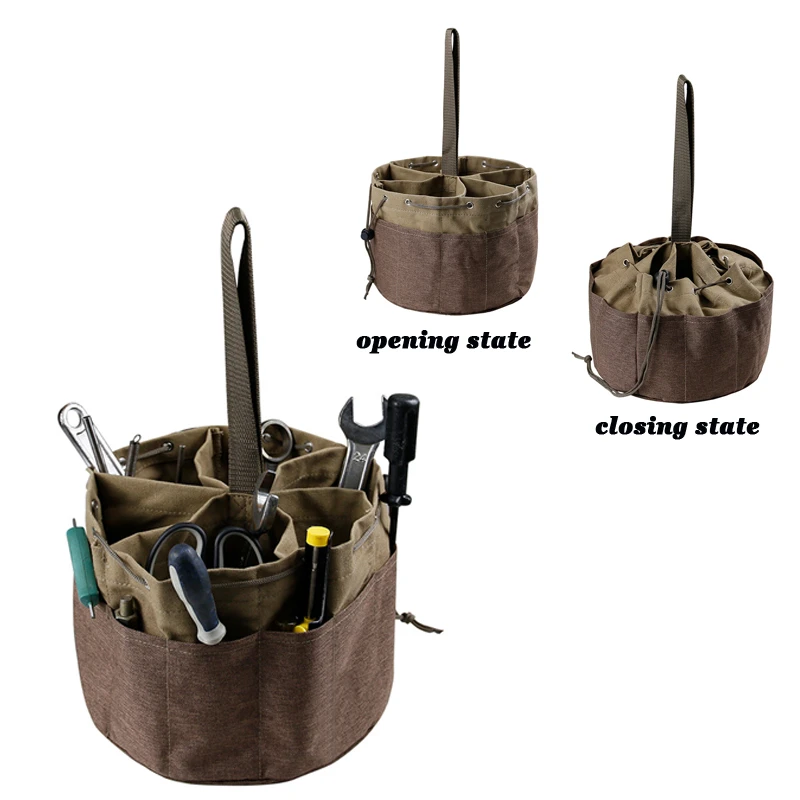 Large Capacity Gardening Tote Bag Upgrade Multi-Pocket Tool Storage Bag Round Bucket Leather Craft Parachute Bag Tool Storaging tool chest with tools