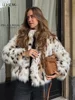 Leopard Faux Fur Coat Women Short Autumn Winter Plush Stand Collar Panelled Jacket Female Warm Stylish Outerwears Lady Casual 1