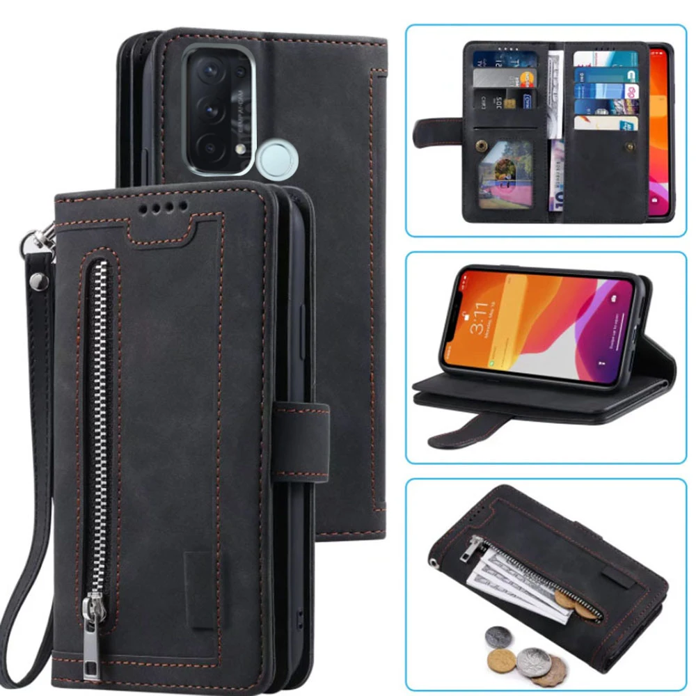 9 Cards Wallet Case for Oppo Reno 5A Case Card Slot Zipper Flip Folio with Wrist Strap Carnival for Oppo Reno5 A Cover 5
