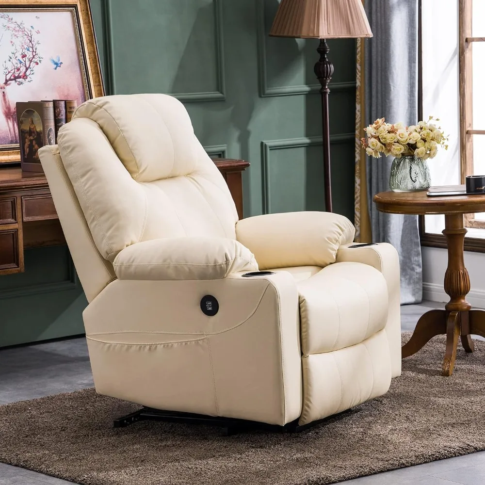 

Electric Power Lift Recliner Chair Sofa with Massage and Heat for Elderly,3 Positions, 2 Side Pockets, and Cup Holders,USB Ports