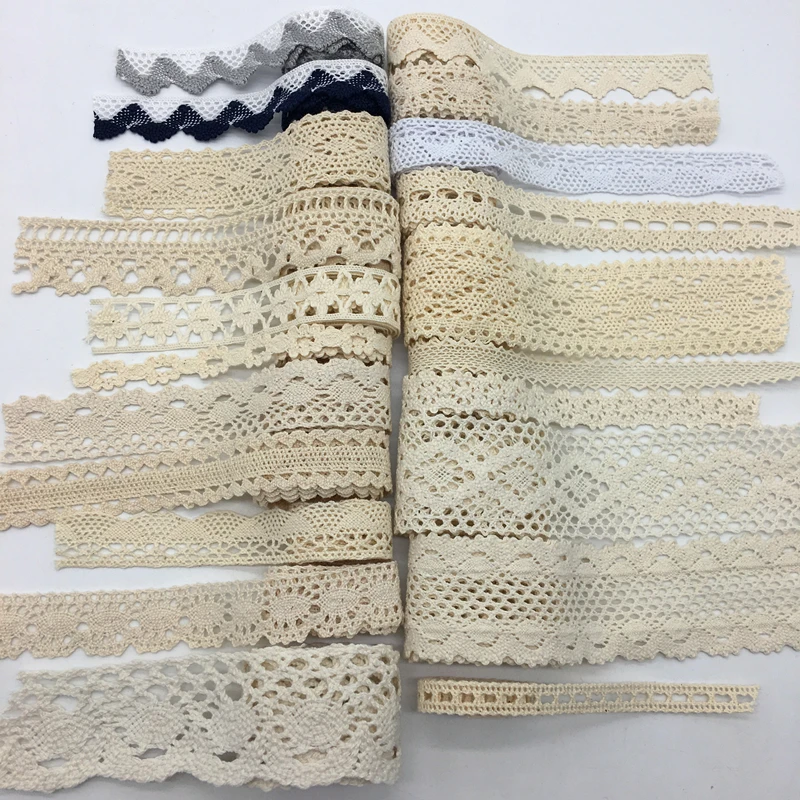 2 Yards/lot Apparel Sewing Fabric Ivory Cream Black Trim Cotton Crocheted Lace Fabric Ribbon Handmade Accessories