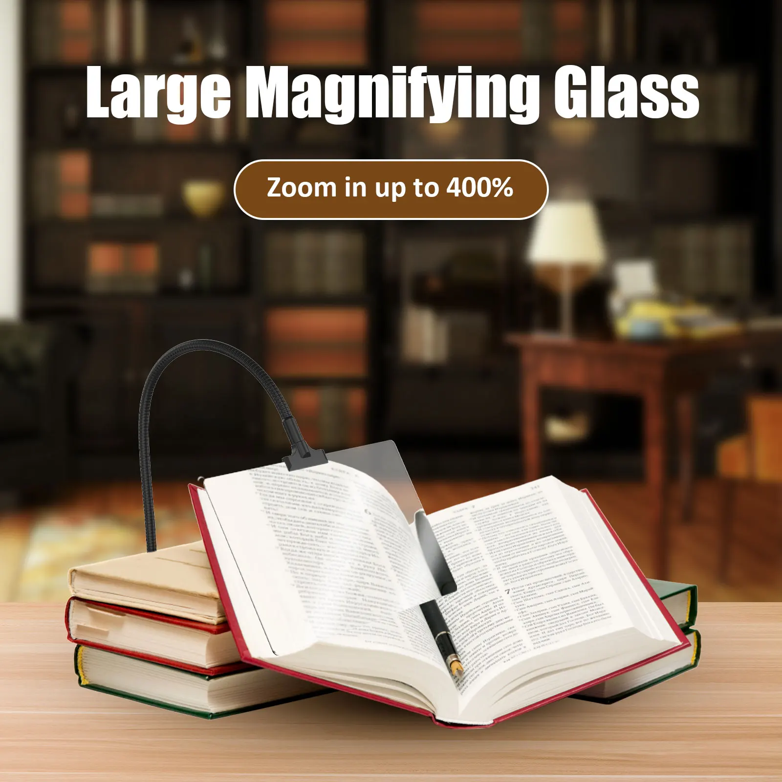4X/5X Magnifying Glass Adjustable Clip On Full Page Magnifier with Stand Detachable Desktop Magnifier for Reading Small Prints
