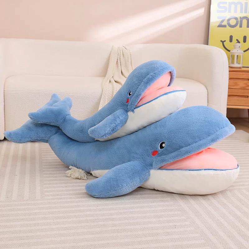 настенная плитка meissen vivid colours pillow blue str 25х75 Large Size Soft Big Billed Shark Plush Pillow Toy Creative Blue Whale Stuffed Animals Soft Sea Fish Plushies Cushion Home Decor