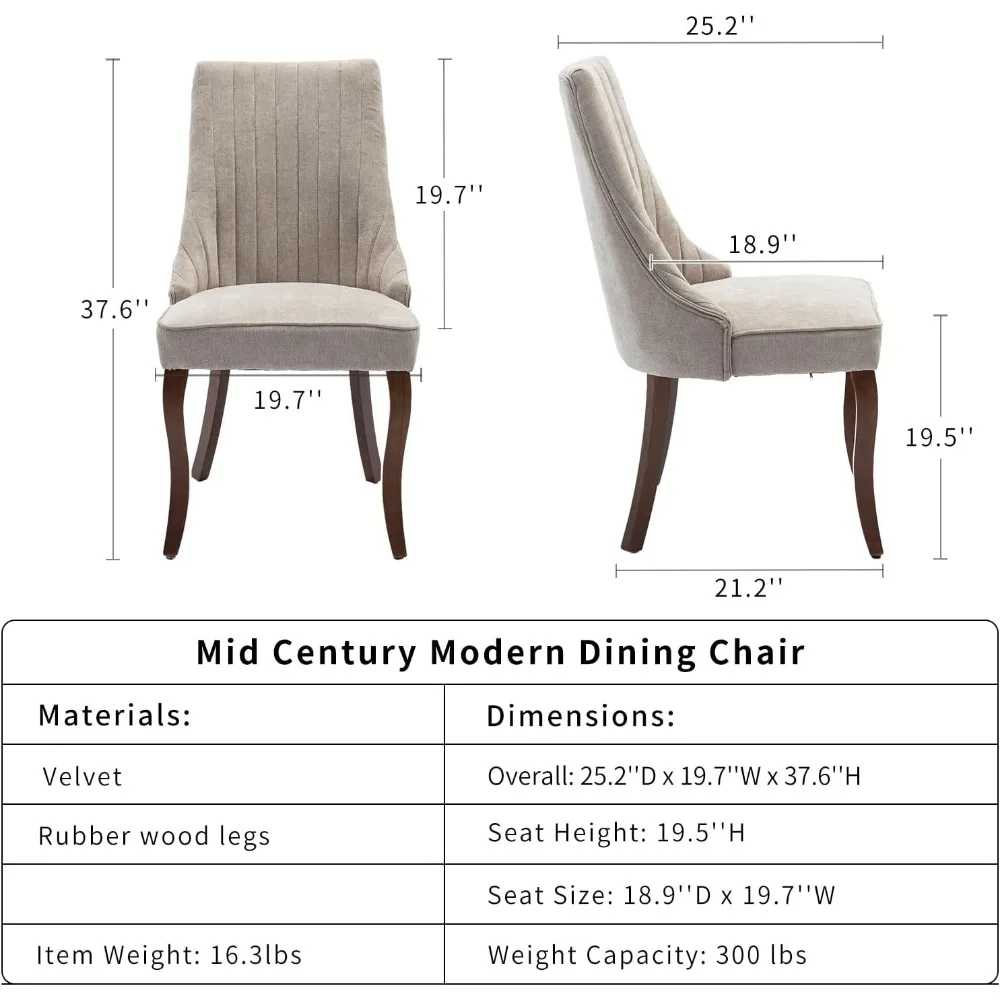 Beige Mid Century Dining Chairs Set of 4, Modern Kitchen & Dining Room Chairs Set of 4, Velvet Upholstered Kitchen Chairs 3