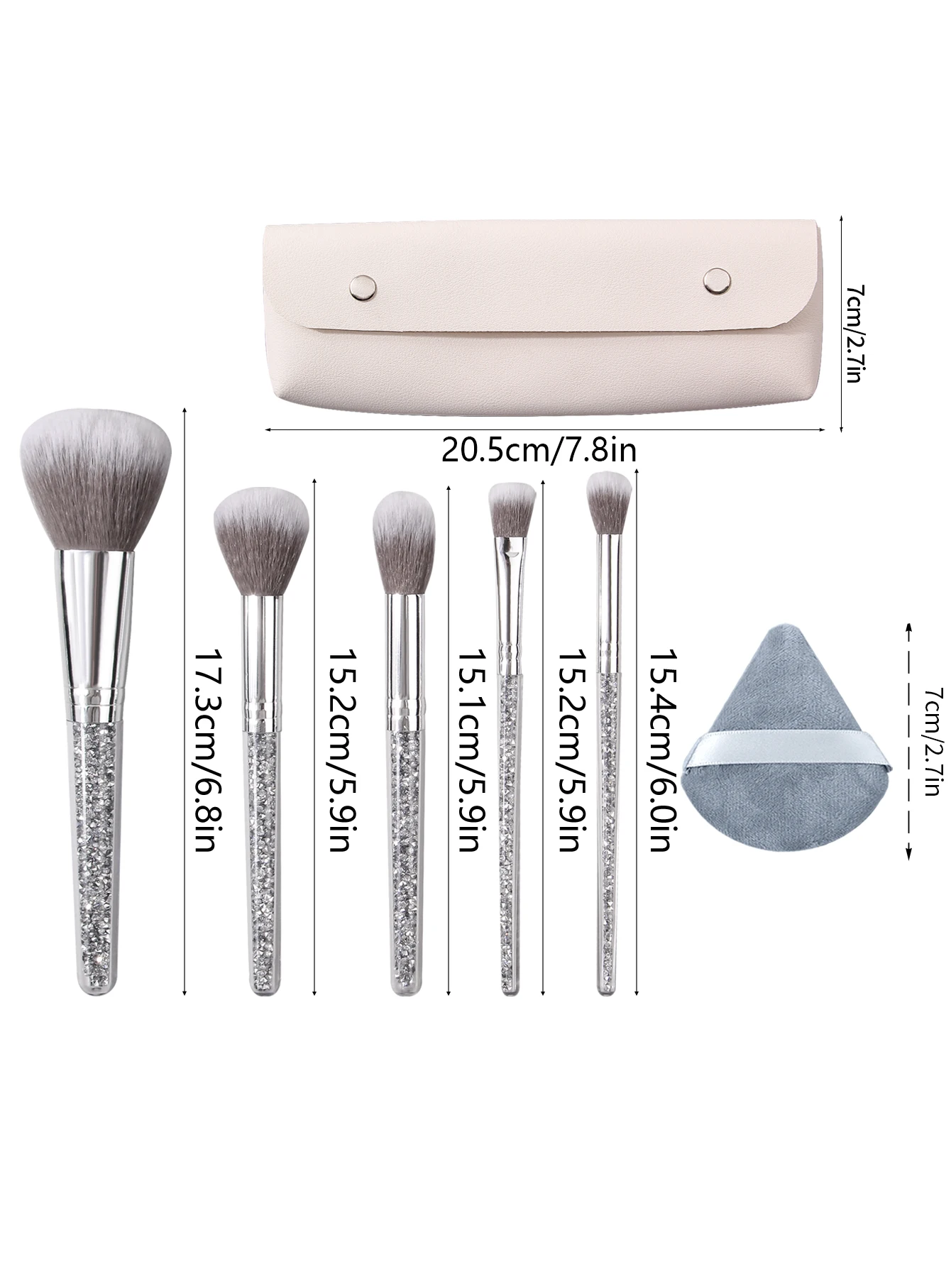 8PCS 고급스러운 메이크업 브러쉬 세트, 다이아몬드 핸들 브러쉬 커버 + 삼각형 파우더 퍼프 + 보관 가방 포함