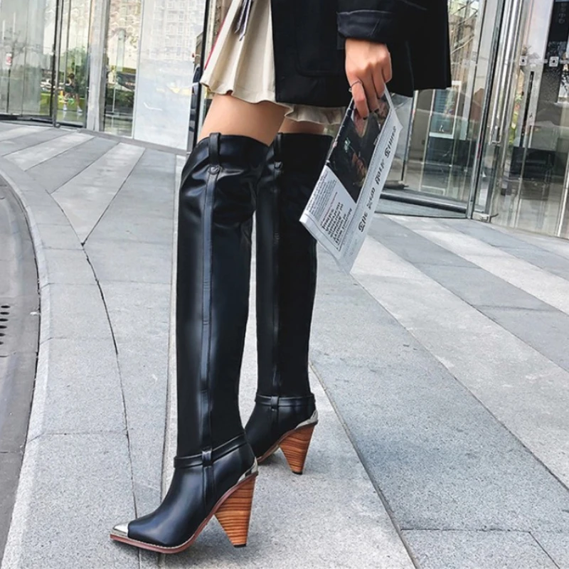 

Brand Design Catwalk Women's Over The Knee Boots Cowhide Stage Show Long Boots Fashion Sexy Autumn Winter High-heeled Shoes