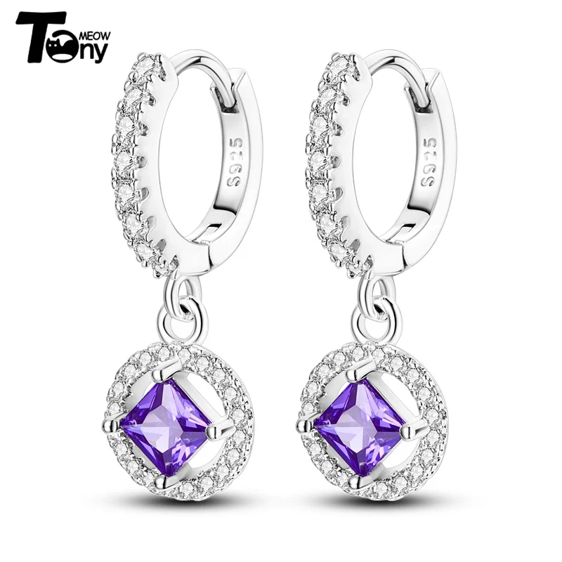 925 Sterling Silver Hoop Earrings For Women Star Moon Paint Feather Musical Note Colorful Zircon Fashion Earrings Women Gift