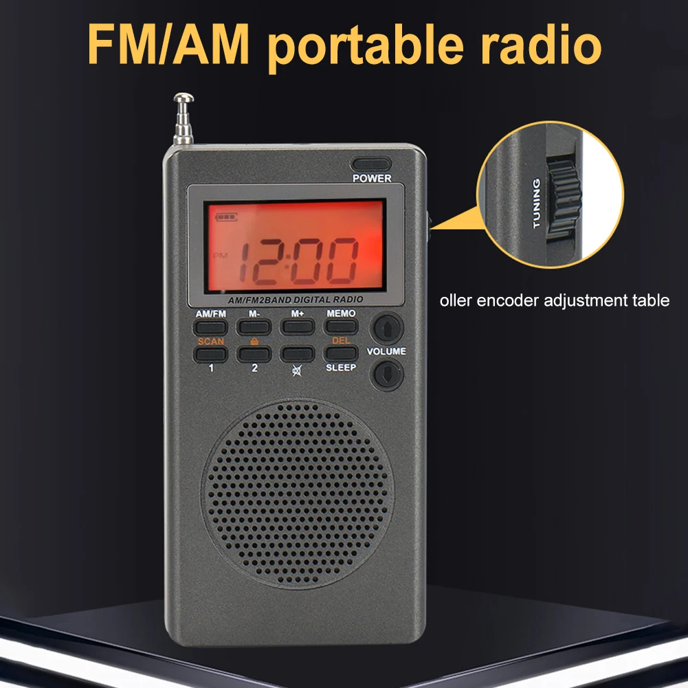 HRD-903 Portable Radio FM Receiver Mini Pocket FM AM Radio Backlight Two Band Outdoor Emergency Radio Alarm for Walking Jogging