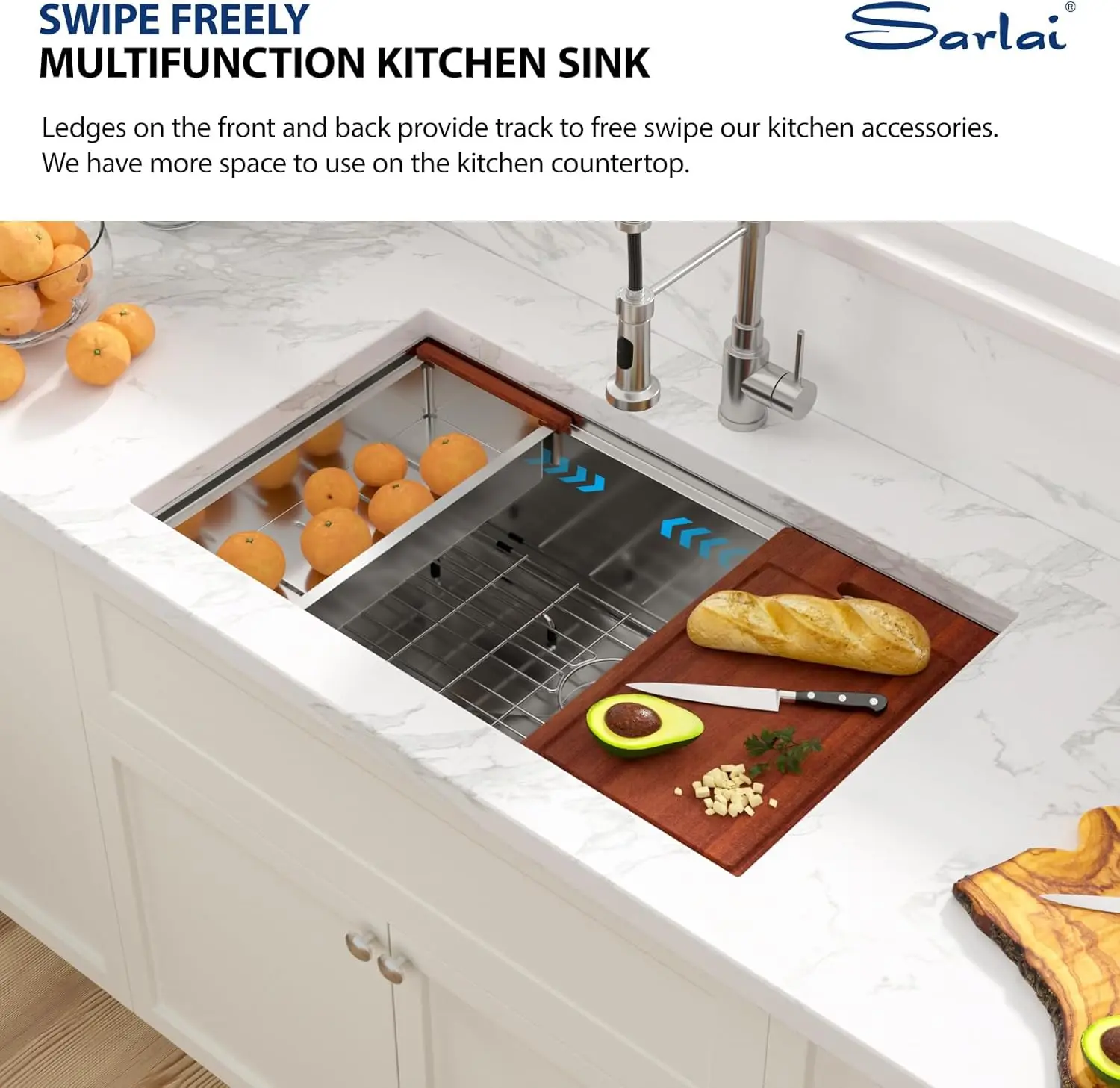 Sarlai 33 Kitchen Sink Undermount - 33 X 19 Inch Undermount Sink Ledge Workstation Deep Single Bowl 16 Gauge Stainless Steel 4