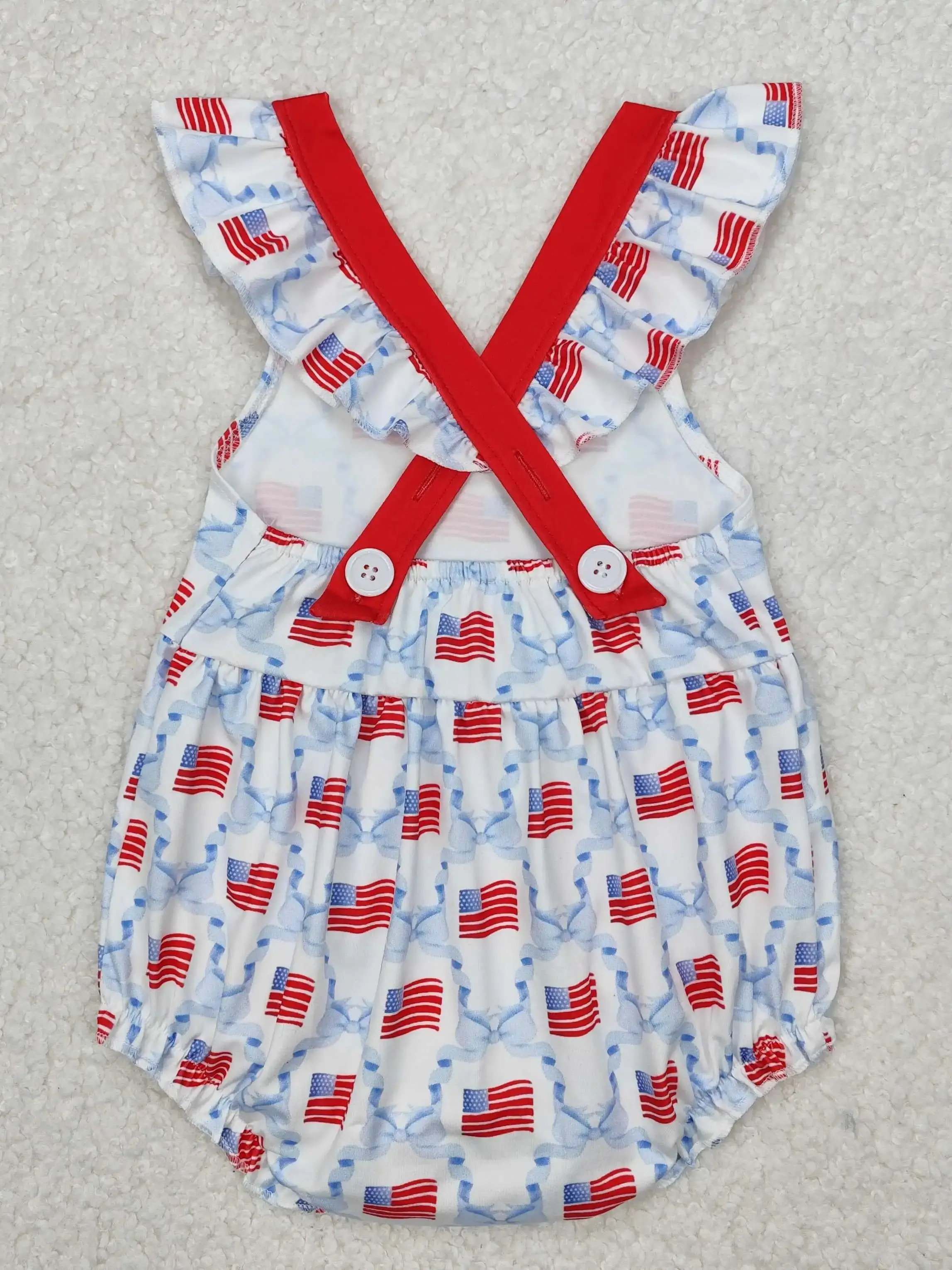 3.27y NEW stock baby summer girls romper wholesale boutique fishing float red bow blue vest rompers