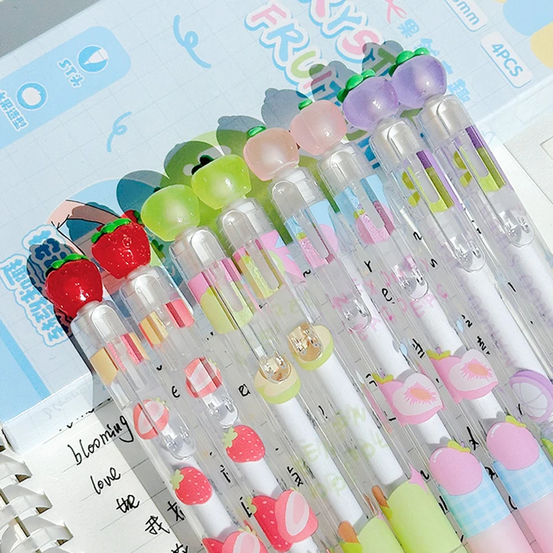 4 Pcs/Pack Creative Fruit-Shaped Gel Pens Rotatable 0.5mm ST Tip Quick-Drying Black Ink Smooth Writing Pens Office Stationery