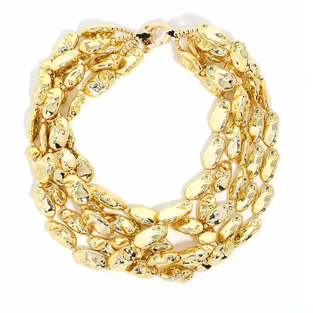 Collier multi-rangs texturé effet lave avec perles pour femme et fille, idéal pour mariage et soirée