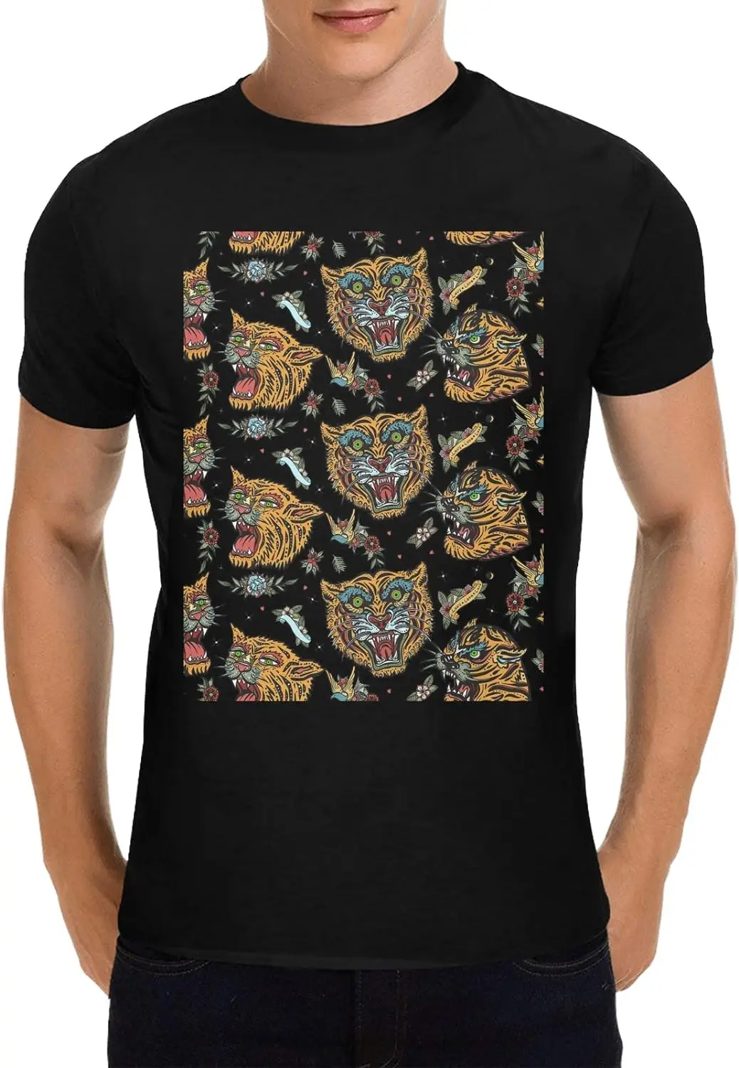 

Men's Softstyle Cotton Short Sleeve T-Shirt, Pure Cotton Crew Neck One Side Printing Summer Fashion Trend Black T-Shirt