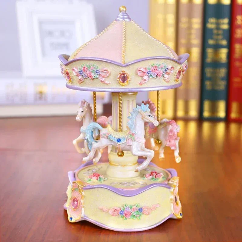 New Resin Carousel Music Box Decor LED Flash Lights Creative Birthday Valentine's Day Gifts for Girl Friend Kids Christmas Gifts