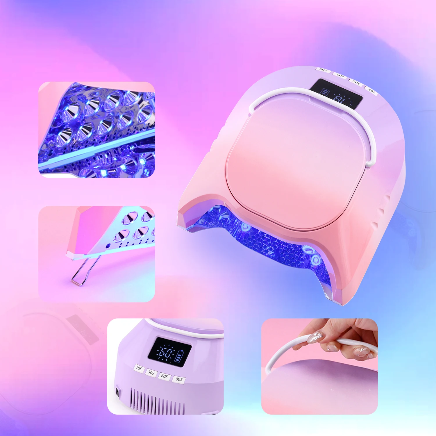 고급스러운 미러 마감 인테리어 듀얼 라이트 네일 램프 충전식 휴대용 86W LED UV 네일 램프 기계