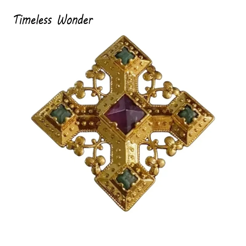 

Timeless Wonder Retro Geo Stone Cross Brooch Pins for Women Designer Jewelry for Gown Runway Rare Luxury Gift Vintage 5381