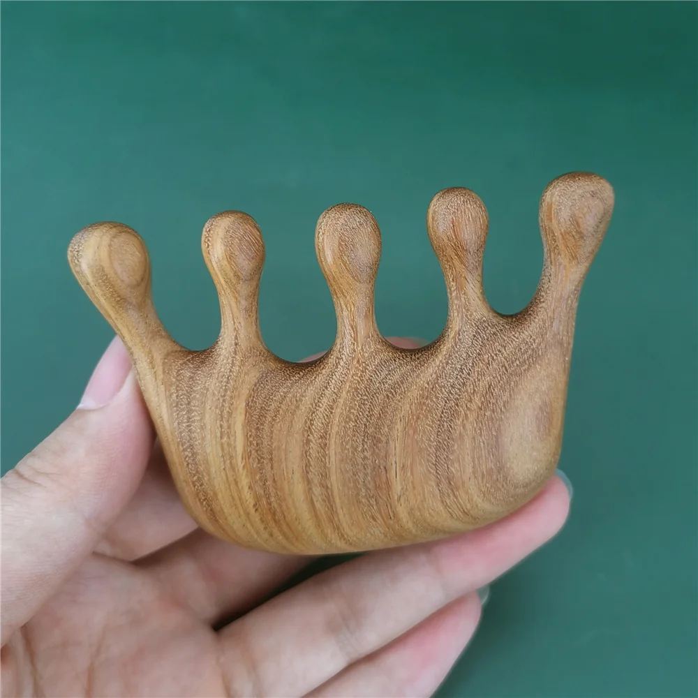Head Meridian Massage Comb Green Sandalwood Five Wide Tooth Comb Acupuncture Therapy Blood Circulation Anti-static Smooth Hair