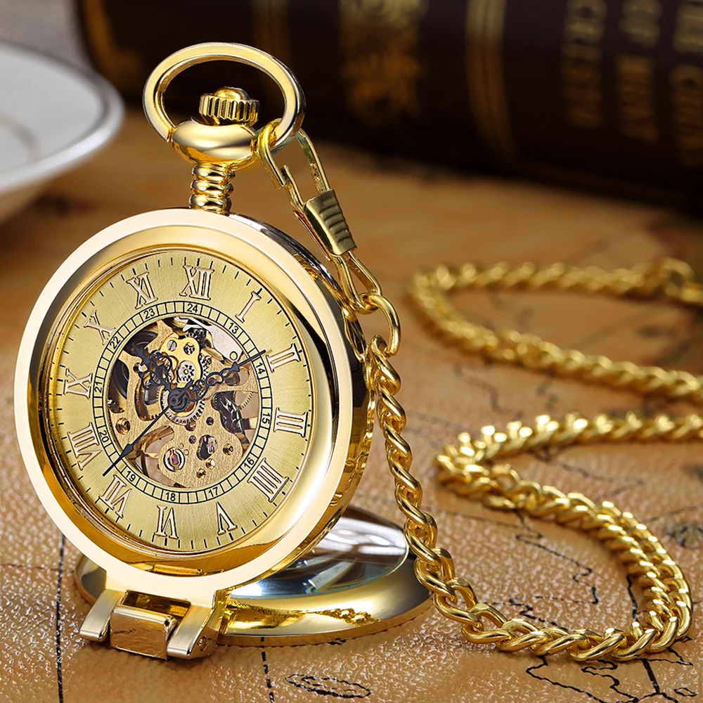 Luxury Stainless Steel Automatic Mechanical Pocket Watch Fashion Men Women Pendant Exquisite Sculpture Roman Dial Hollow Clock