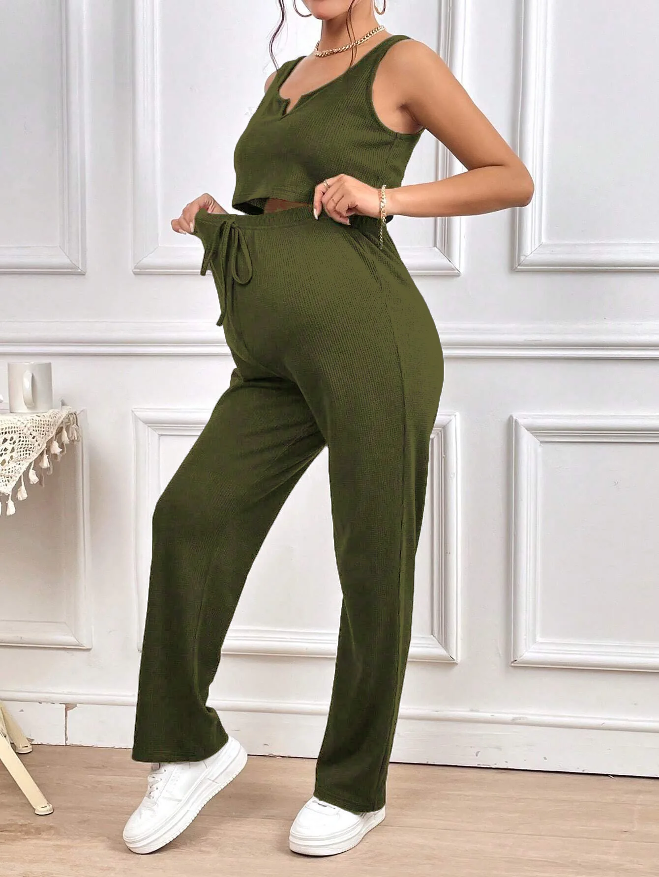 Maternity Long Sleeve Blouse Shirt Top Pant Suit Set Spring Autumn Casual Pregnant Women Two-Piece Clothing Set Sport Outfit