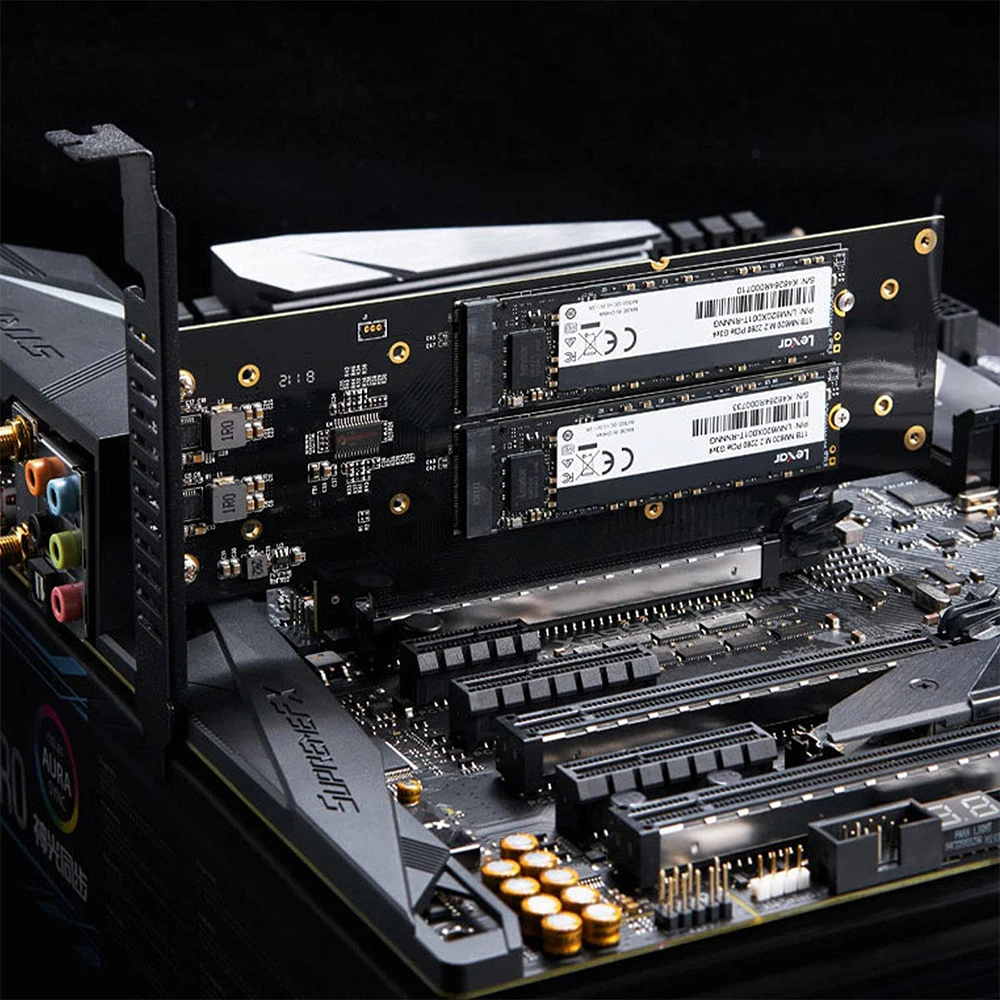 JEYI 4 SSD to PCIE 4.0 Expansion Card 4 NVMe M.2 M key to PCIe X16 Adapter