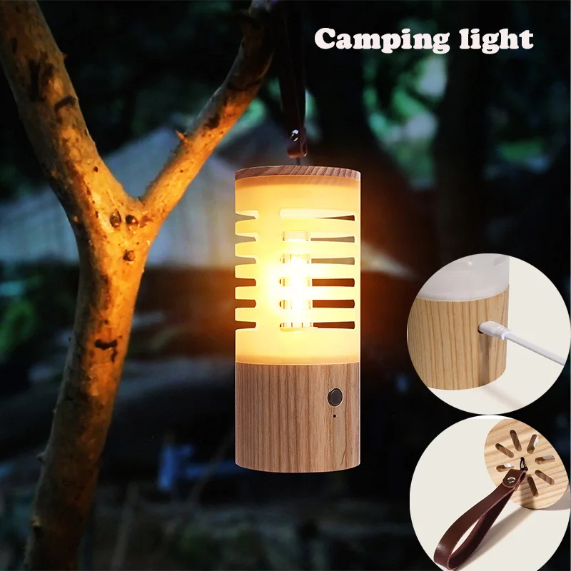 

Vintage wooden suspended camping lights Rechargeable Battery Emergency Light Led Camping Outdoor Tent Light Patrol Work Light