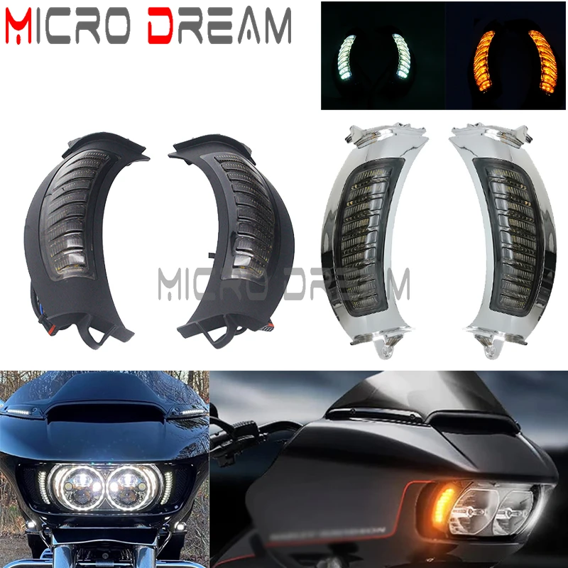 

Motorcycle LED Front Side Mark Turn Signal Light Amber/White DRL Running Lamp For Harley Road Glide 2015 2016 2017 2018 2019 20