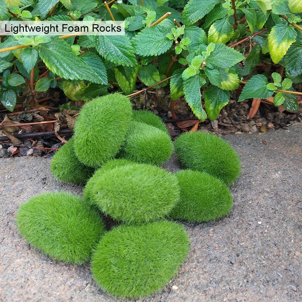 30pcs Green For Garden and Crafting Fake Stone Simulation Plant DIY Decoration Creative Crafts Artificial Moss Rocks