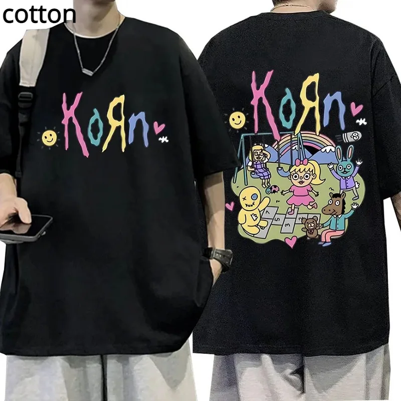 

Korn Cartoon Rock Band Music Album T Shirt Men's Vintage Metal Gothic Oversized T-shirt Streetwear Summer Short Sleeve T Shirts