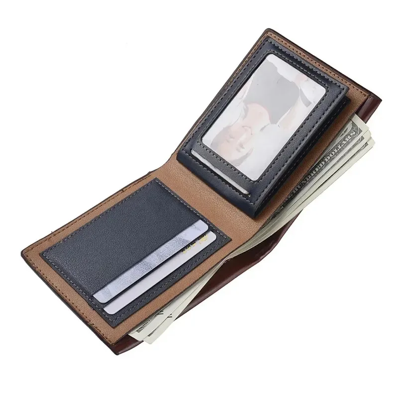 Men's Short Fashion PU Leather Wallet Solid Color Multifunctional Wallet Soft Leather Credit Card Clip