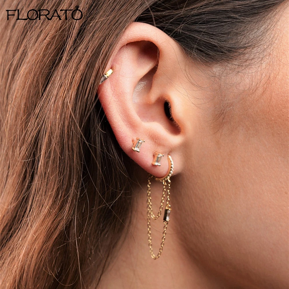 925 Sterling silver earrings needle ear studs tassel chains long hoop earrings for women