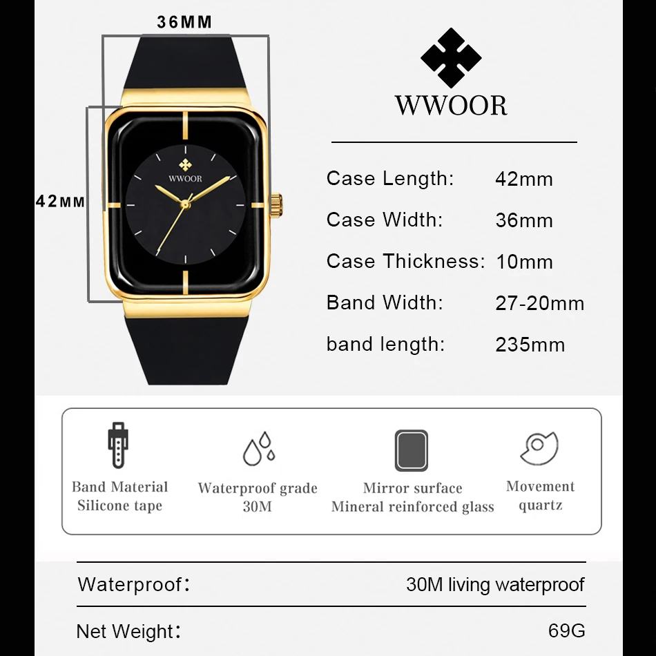WWOOR  Men's Watches Top Brand Luxury Watch For Men Gold Fashion Stainless Steel Waterproof Quartz Wristwatch  Relogio Masculino 6