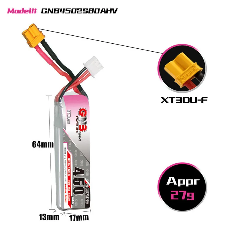 

5 шт. GNB 7,6 V 2S 450mah 80C/160C HV Lipo батарея, вилка для iFlight CineBee Happymodel Crux3 BetaFPV FPV гоночный Дрон
